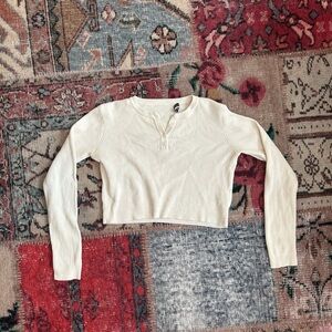 Cream Ribbed Long Sleeve Crop Top